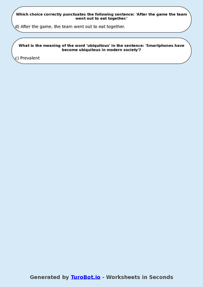 Year 8 English Multiple Choice Worksheet – Editing for Grammar and Clarity