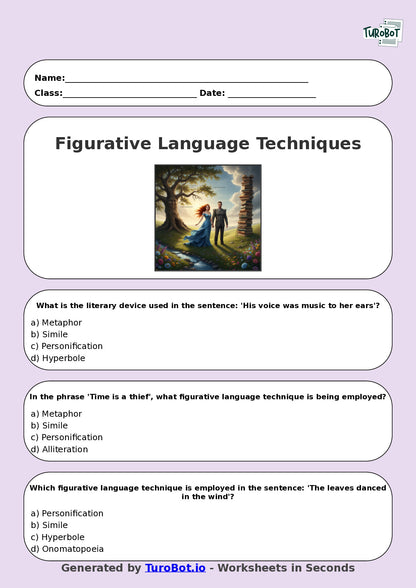 Year 8 English Multiple Choice Worksheet – Figurative Language Techniques