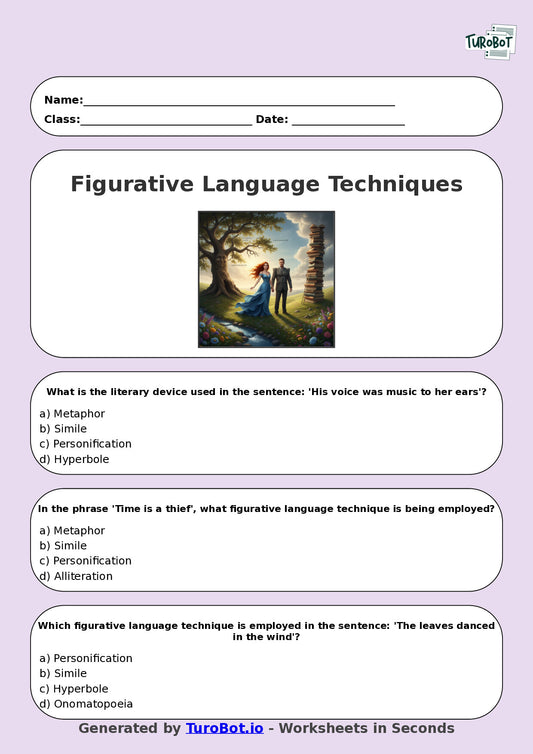 Year 8 English Multiple Choice Worksheet – Figurative Language Techniques