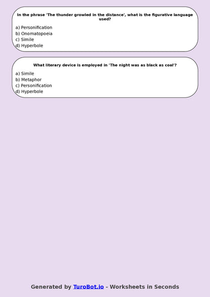 Year 8 English Multiple Choice Worksheet – Figurative Language Techniques