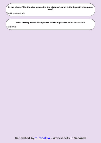 Year 8 English Multiple Choice Worksheet – Figurative Language Techniques