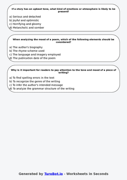 Year 8 English Multiple Choice Worksheet – Tone and Mood in Writing