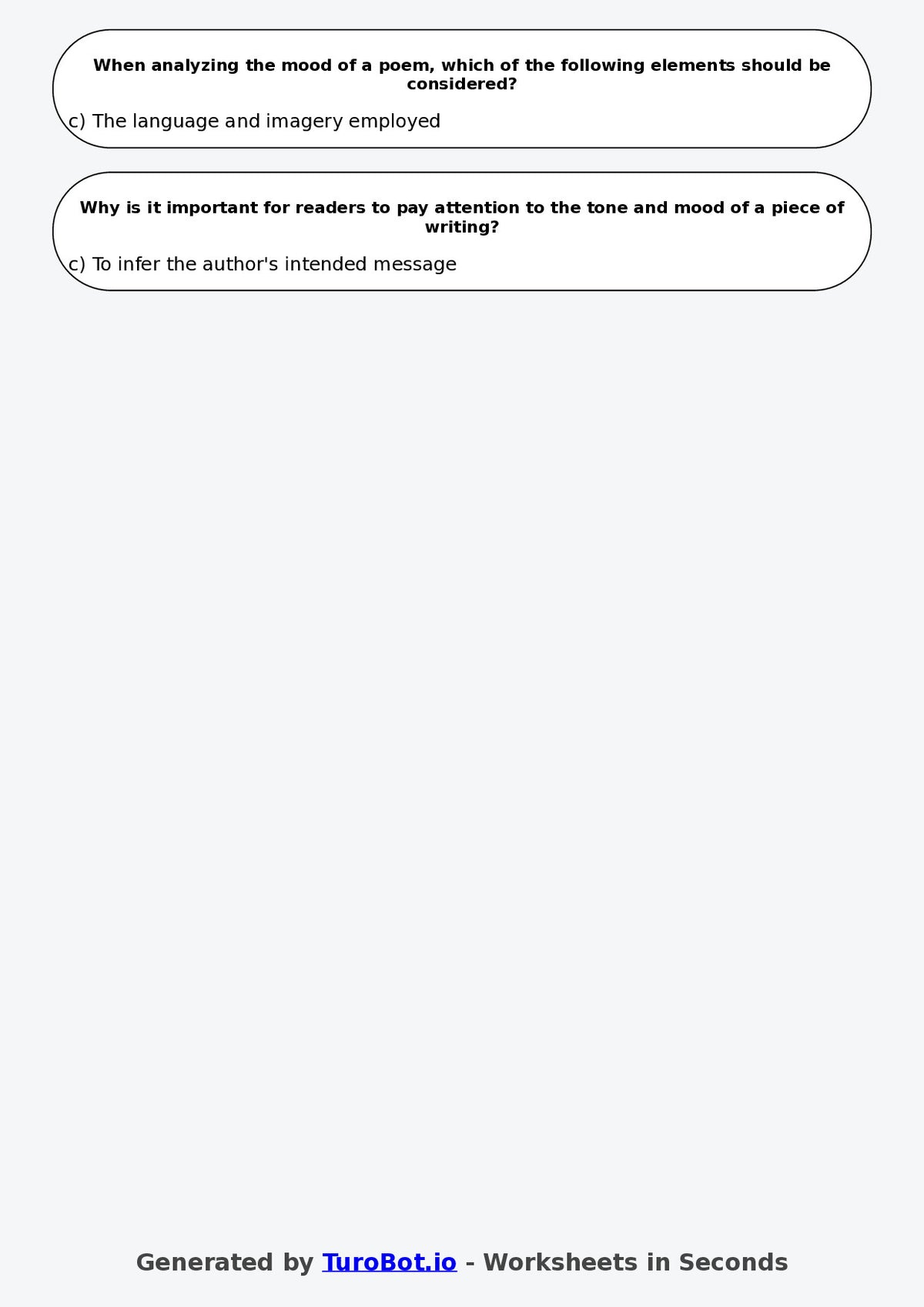 Year 8 English Multiple Choice Worksheet – Tone and Mood in Writing