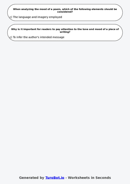 Year 8 English Multiple Choice Worksheet – Tone and Mood in Writing