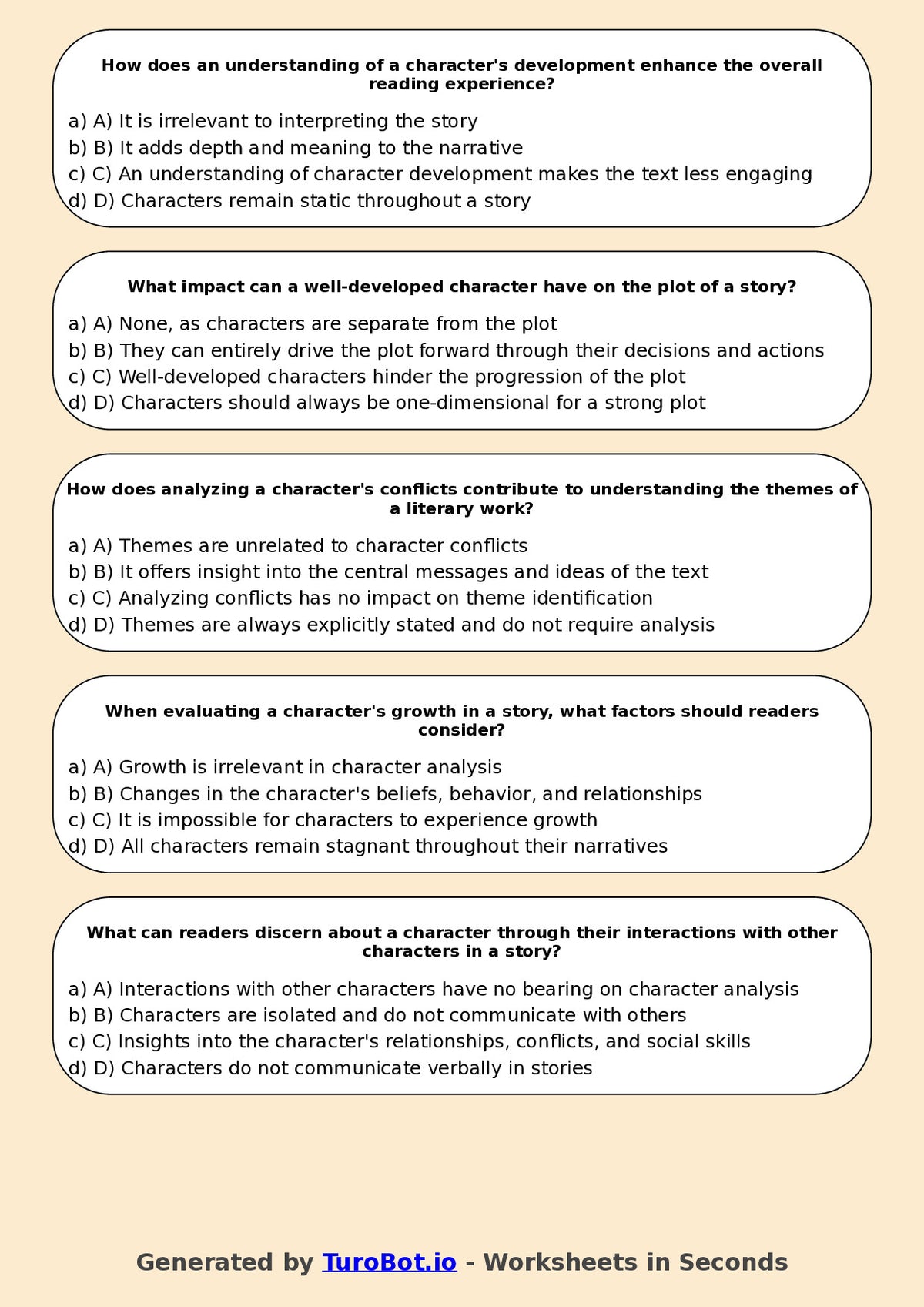 Year 9 English Multiple Choice Worksheet – Analysing Characters