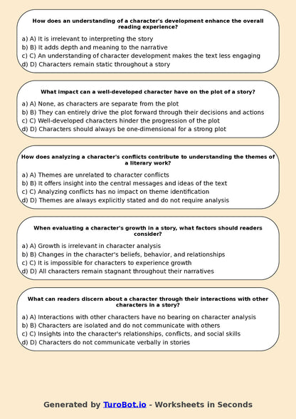 Year 9 English Multiple Choice Worksheet – Analysing Characters