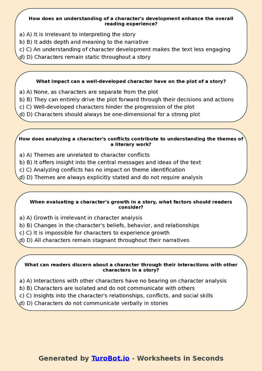 Year 9 English Multiple Choice Worksheet – Analysing Characters