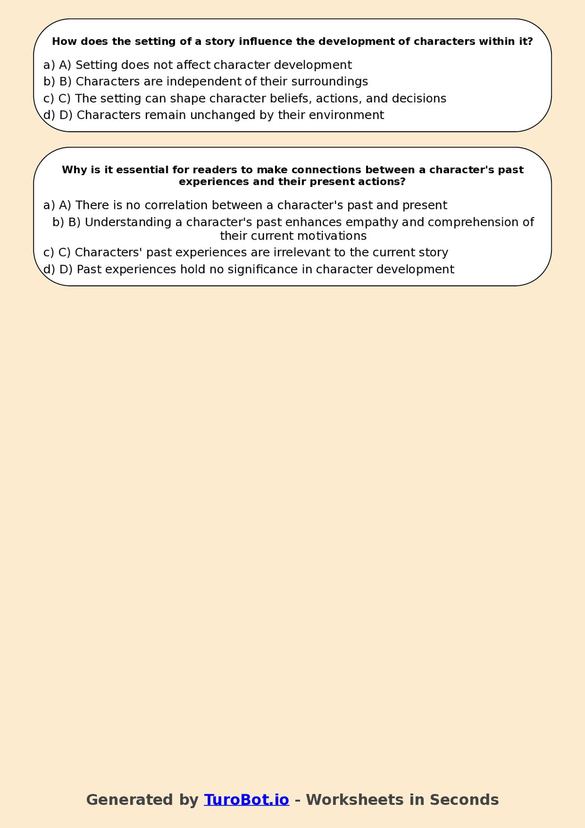 Year 9 English Multiple Choice Worksheet – Analysing Characters