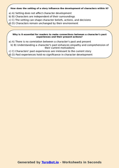 Year 9 English Multiple Choice Worksheet – Analysing Characters