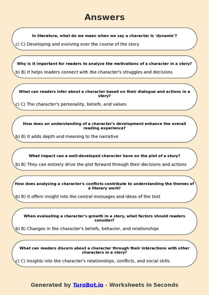 Year 9 English Multiple Choice Worksheet – Analysing Characters
