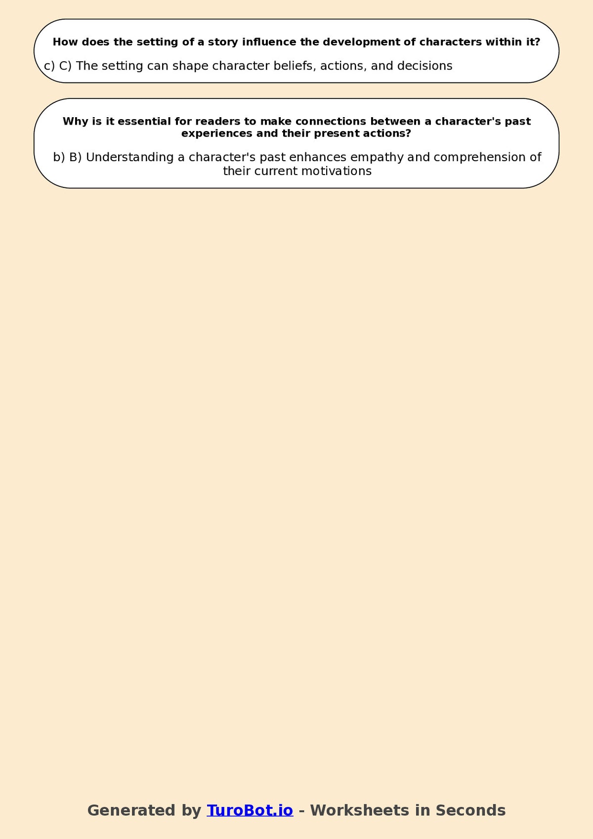 Year 9 English Multiple Choice Worksheet – Analysing Characters