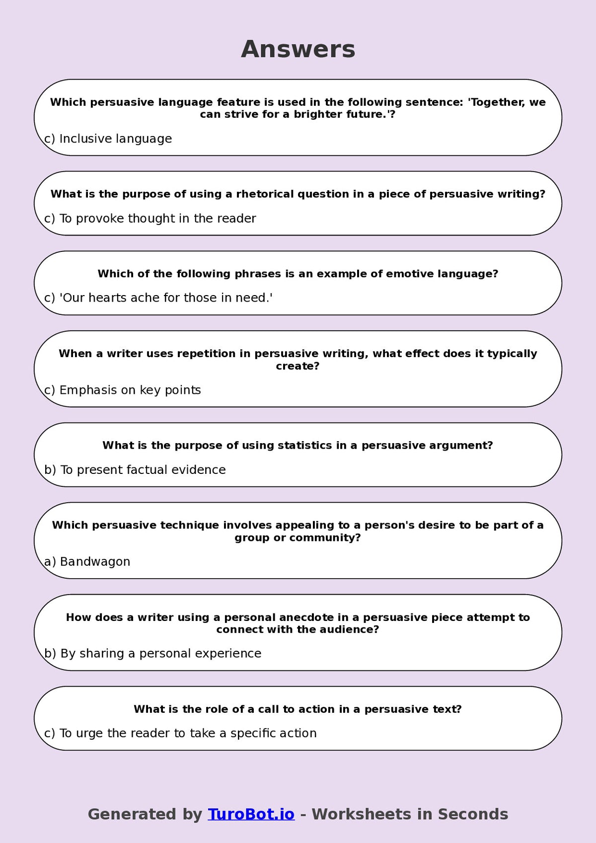 Year 9 English Multiple Choice Worksheet – Persuasive Language Features