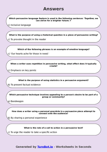 Year 9 English Multiple Choice Worksheet – Persuasive Language Features