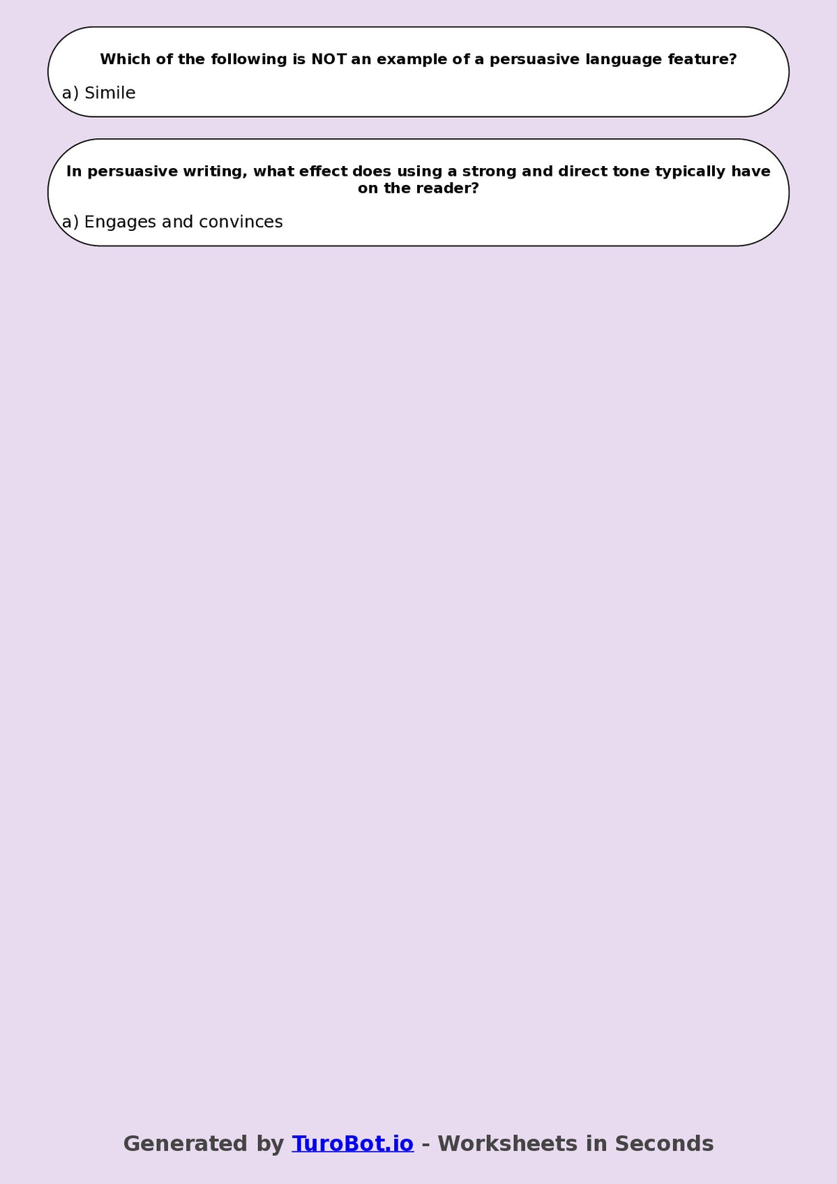 Year 9 English Multiple Choice Worksheet – Persuasive Language Features