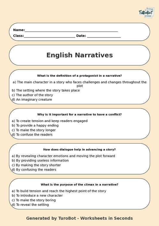 English - Year 9 Worksheet: Writing Narratives