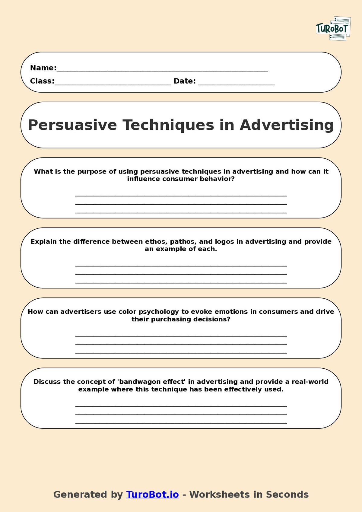 English - Year 9 Worksheet: Persuasive Techniques