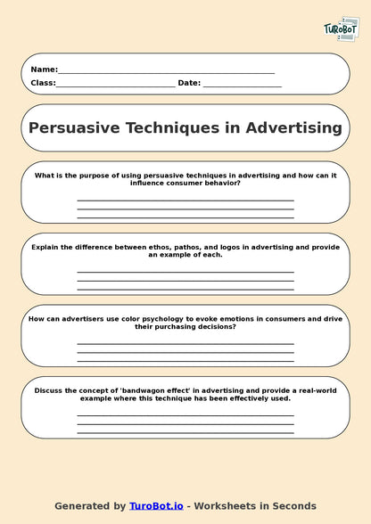 English - Year 9 Worksheet: Persuasive Techniques