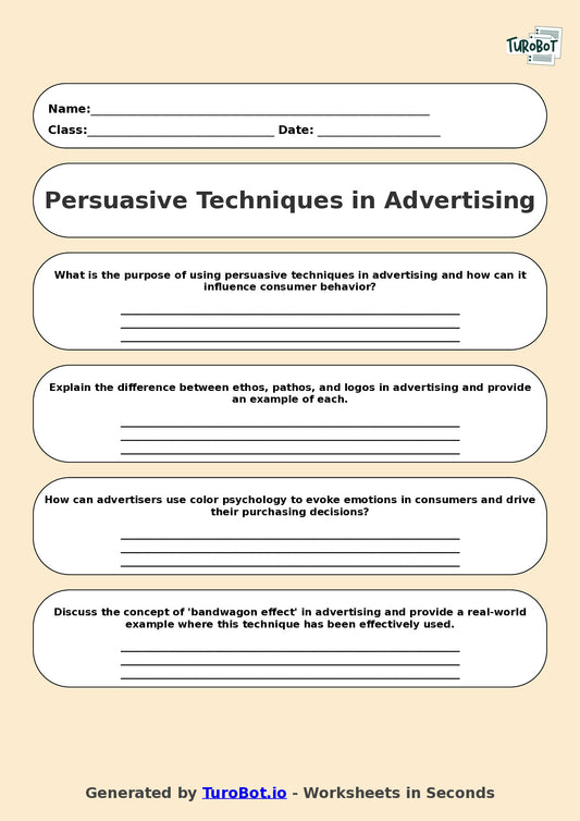 English - Year 9 Worksheet: Persuasive Techniques