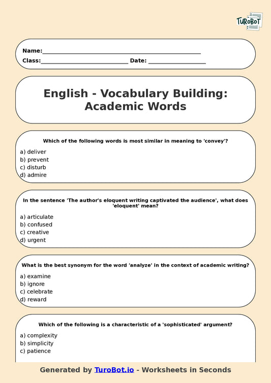 English - Year 9 Worksheet: Vocabulary Building