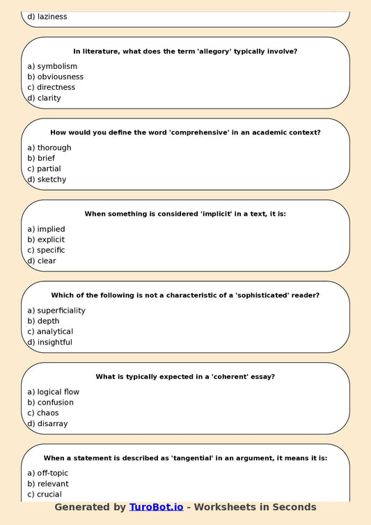 English - Year 9 Worksheet: Vocabulary Building
