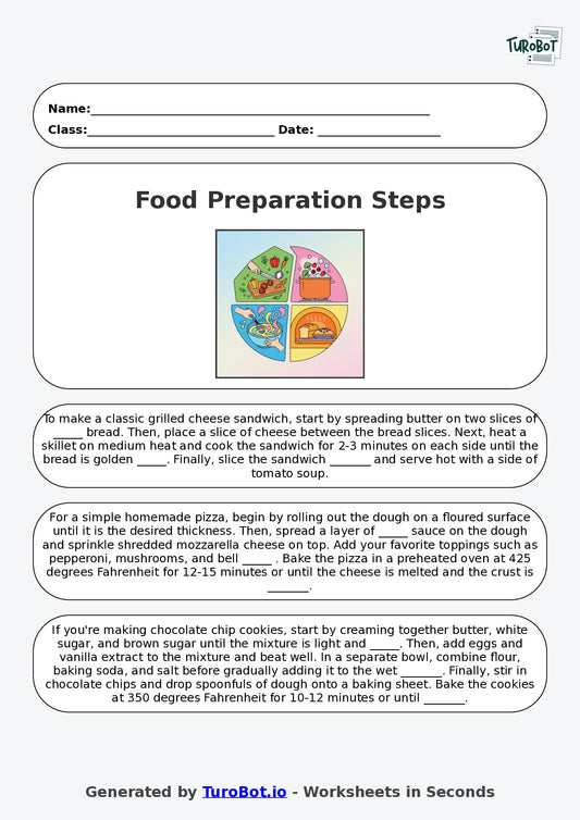 Year 6 Family and Consumer Science Fill in the Blanks Worksheet – Food Preparation Steps