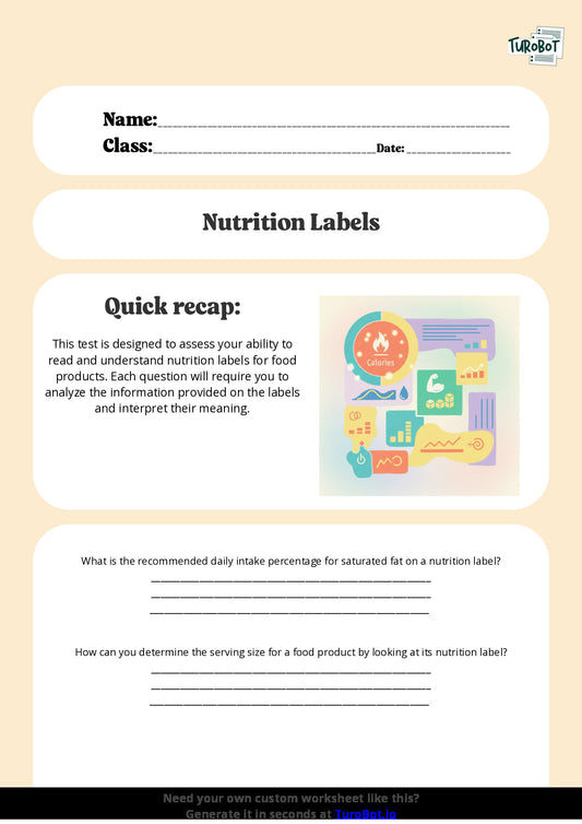 Free Worksheet - Year 10 Food Technology Reading and Understanding Nutrition Labels Short Answer Response
