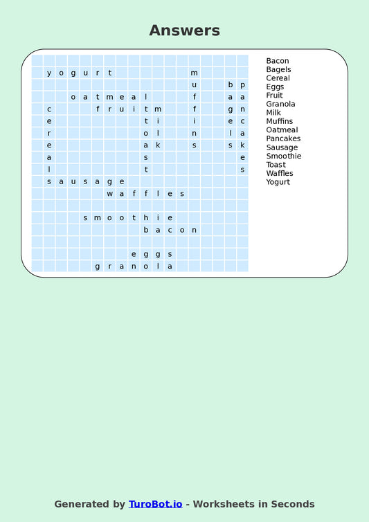 Food Tech - Year 4 - Find a Word - Breakfast Foods – Free Find a Word Worksheet