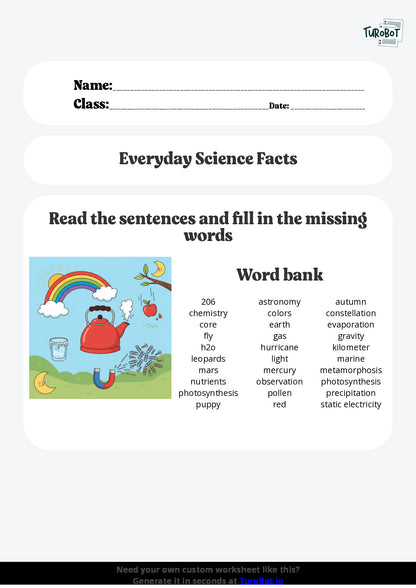 Free Worksheet - Year 2 General Knowledge Everyday Science Facts Multiple Choice