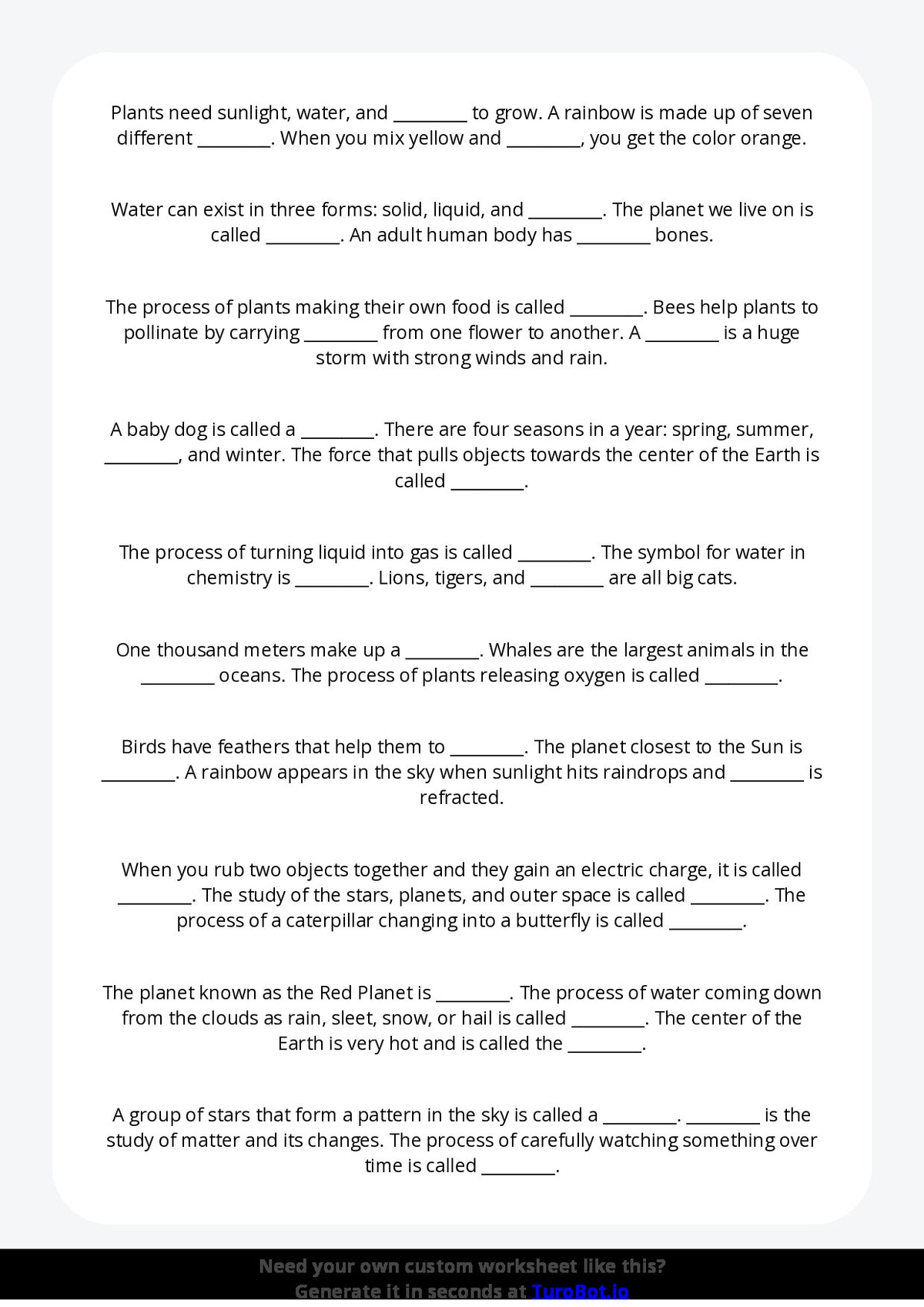 Free Worksheet - Year 2 General Knowledge Everyday Science Facts Multiple Choice