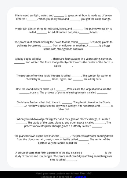 Free Worksheet - Year 2 General Knowledge Everyday Science Facts Multiple Choice