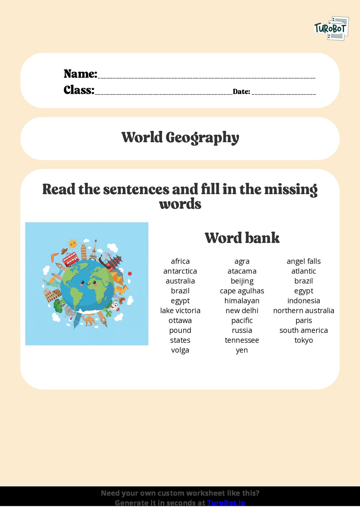 Free Worksheet - Year 2 General Knowledge Simple World Geography Facts Multiple Choice