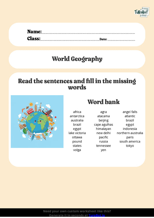 Free Worksheet - Year 2 General Knowledge Simple World Geography Facts Multiple Choice