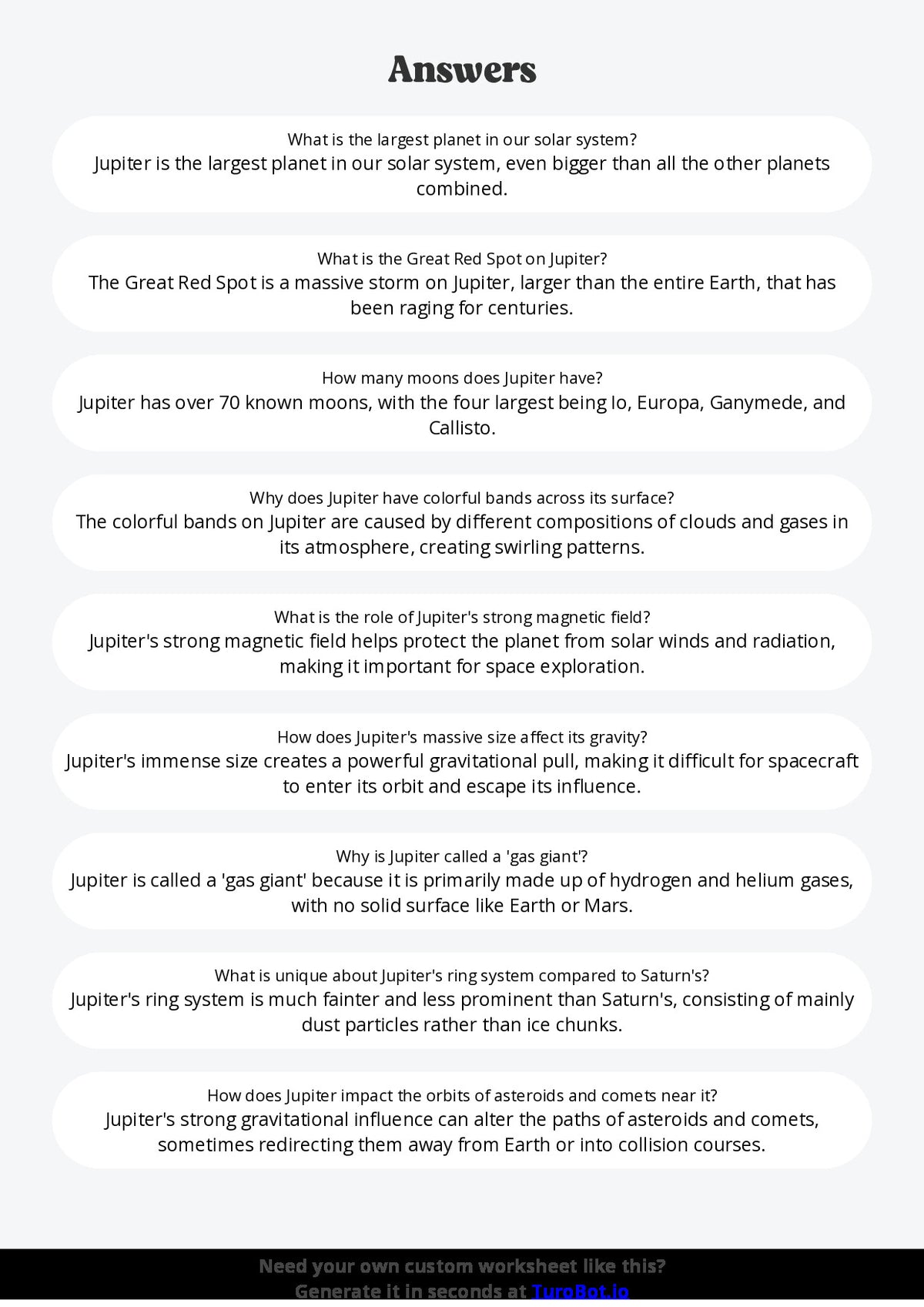 Free Worksheet - Year 3 General Knowledge Basic Earth Facts Multiple Choice