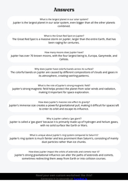 Free Worksheet - Year 3 General Knowledge Basic Earth Facts Multiple Choice