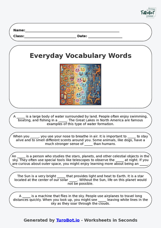 Year 5 General Knowledge Fill in the Blanks Worksheet – Everyday Vocabulary Words