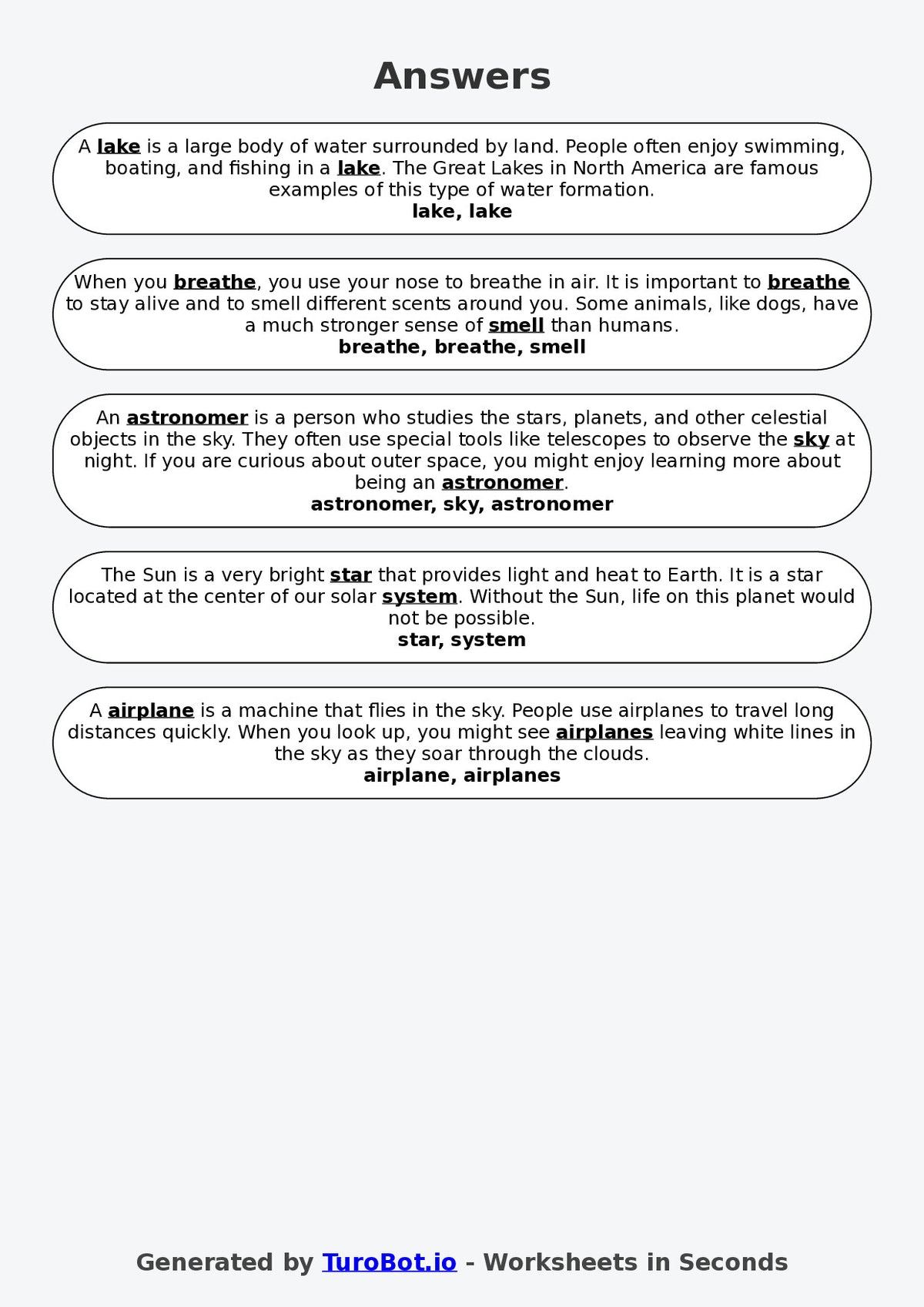 Year 5 General Knowledge Fill in the Blanks Worksheet – Everyday Vocabulary Words