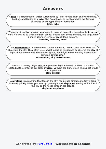 Year 5 General Knowledge Fill in the Blanks Worksheet – Everyday Vocabulary Words