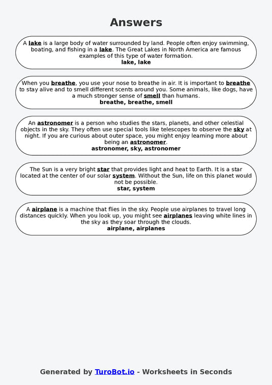 Year 5 General Knowledge Fill in the Blanks Worksheet – Everyday Vocabulary Words