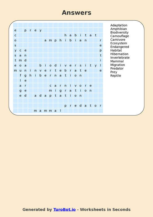 Year 5 General Knowledge Find a Word Worksheet – Animal Species