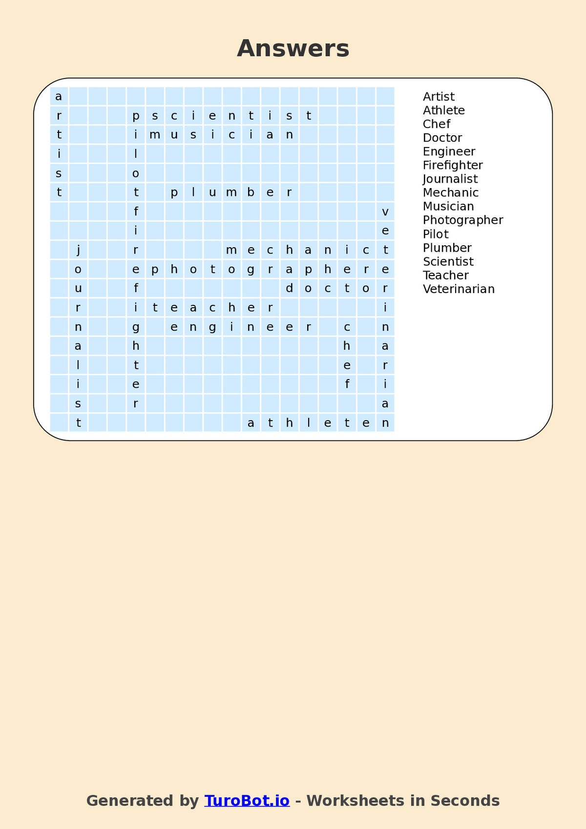 Year 6 General Knowledge Find a Word Worksheet – Jobs & Occupations