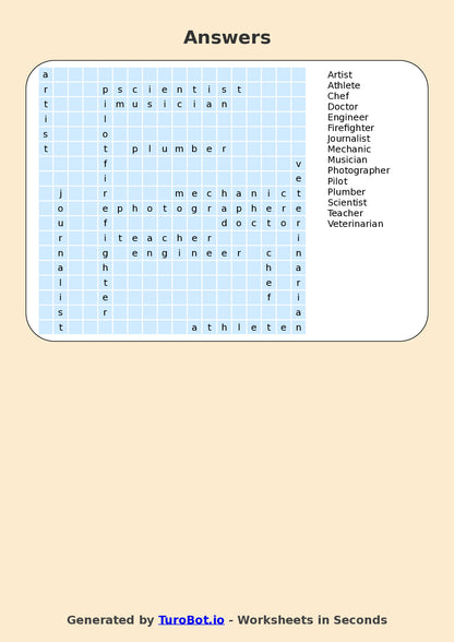 Year 6 General Knowledge Find a Word Worksheet – Jobs & Occupations