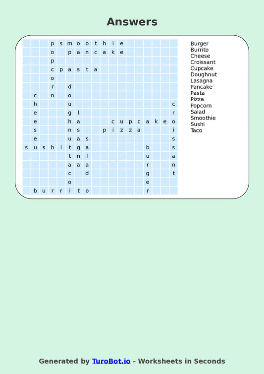 Year 6 General Knowledge Find a Word Worksheet – Names of Food & Cuisine