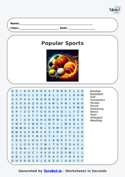 Year 6 General Knowledge Find a Word Worksheet – Names of Popular Sports