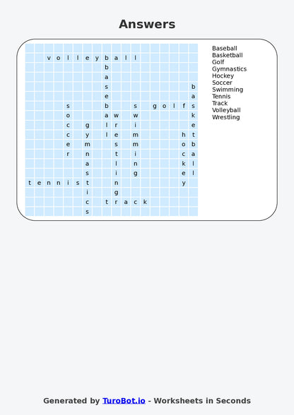 Year 6 General Knowledge Find a Word Worksheet – Names of Popular Sports