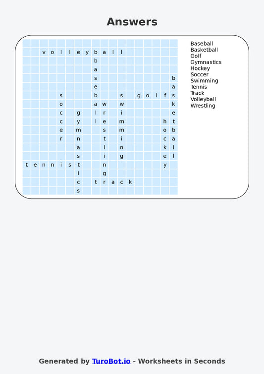 Year 6 General Knowledge Find a Word Worksheet – Names of Popular Sports