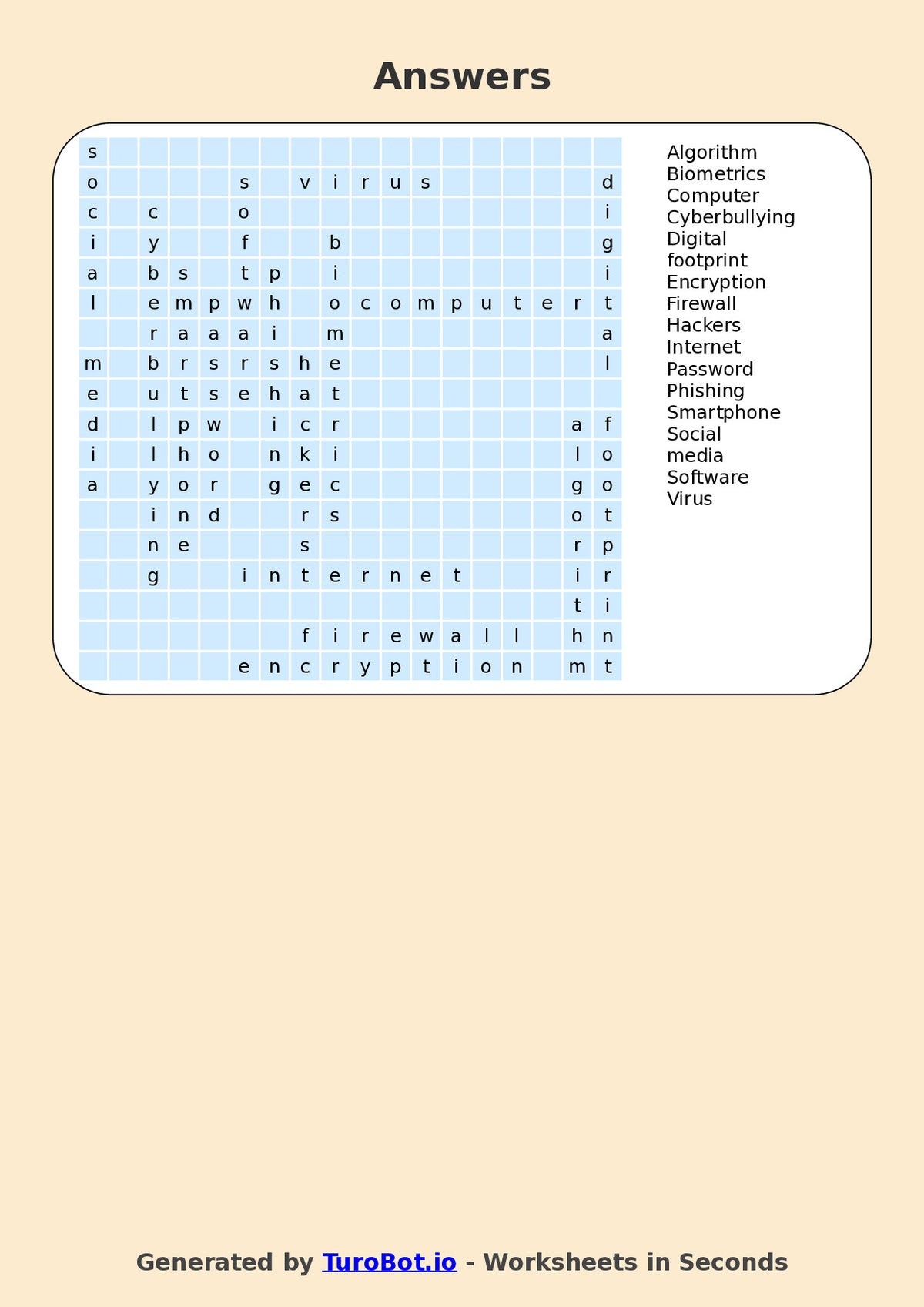 Year 7 General Knowledge Find a Word Worksheet – Technology Terms