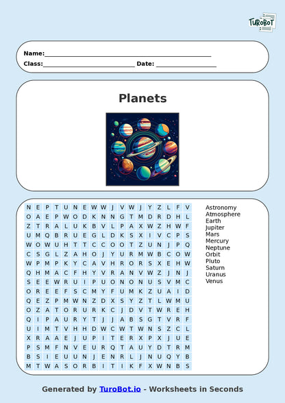 General Knowledge - Year 4 - Find a Word - Planets in the Solar System – Free Find a Word Worksheet