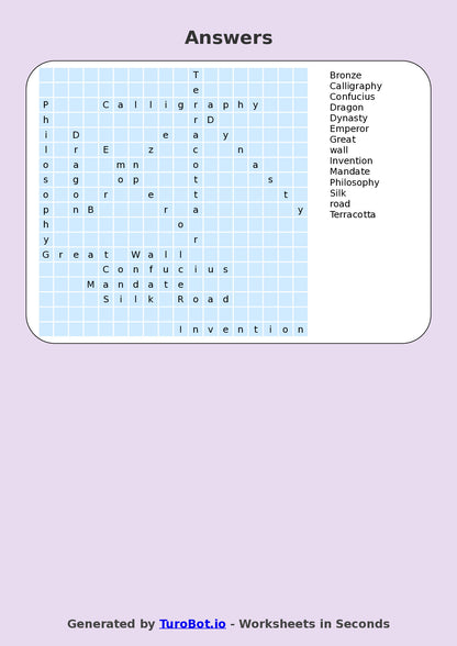 General Knowledge - Year 5 - Find a Word - Ancient China – Free Find a Word Worksheet