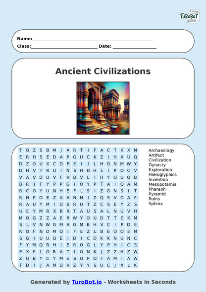 General Knowledge - Year 5 - Find a Word - Ancient Civilizations Vocabulary – Free Find a Word Worksheet