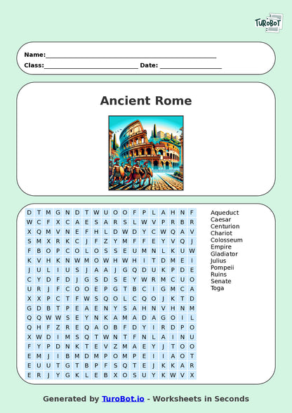 General Knowledge - Year 5 - Find a Word - Ancient Rome – Free Find a Word Worksheet